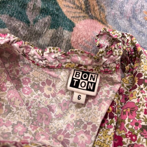 Bonton Dress Girls 6 Multicolor Liberty Floral Ruffle Button Front Pleated fall - Picture 2 of 11